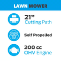 21 In. 200 Cc Gas Recoil Start, Walk behind Push Mower, Self-Propelled 3-In-1 with 7 Position Height Adjustment - YardForce Supply