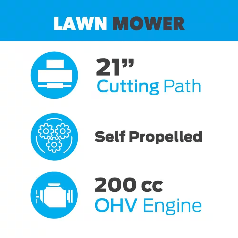 21 In. 200 Cc Gas Recoil Start, Walk behind Push Mower, Self-Propelled 3-In-1 with 7 Position Height Adjustment - YardForce Supply
