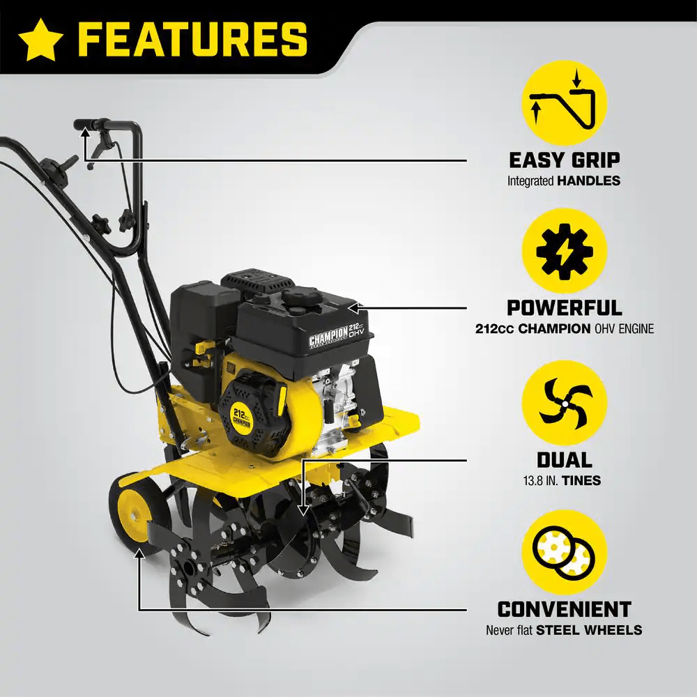 22 In. 212Cc 4-Stroke Gas Garden Front Tine Tiller with Forward and Reverse - YardForce Supply