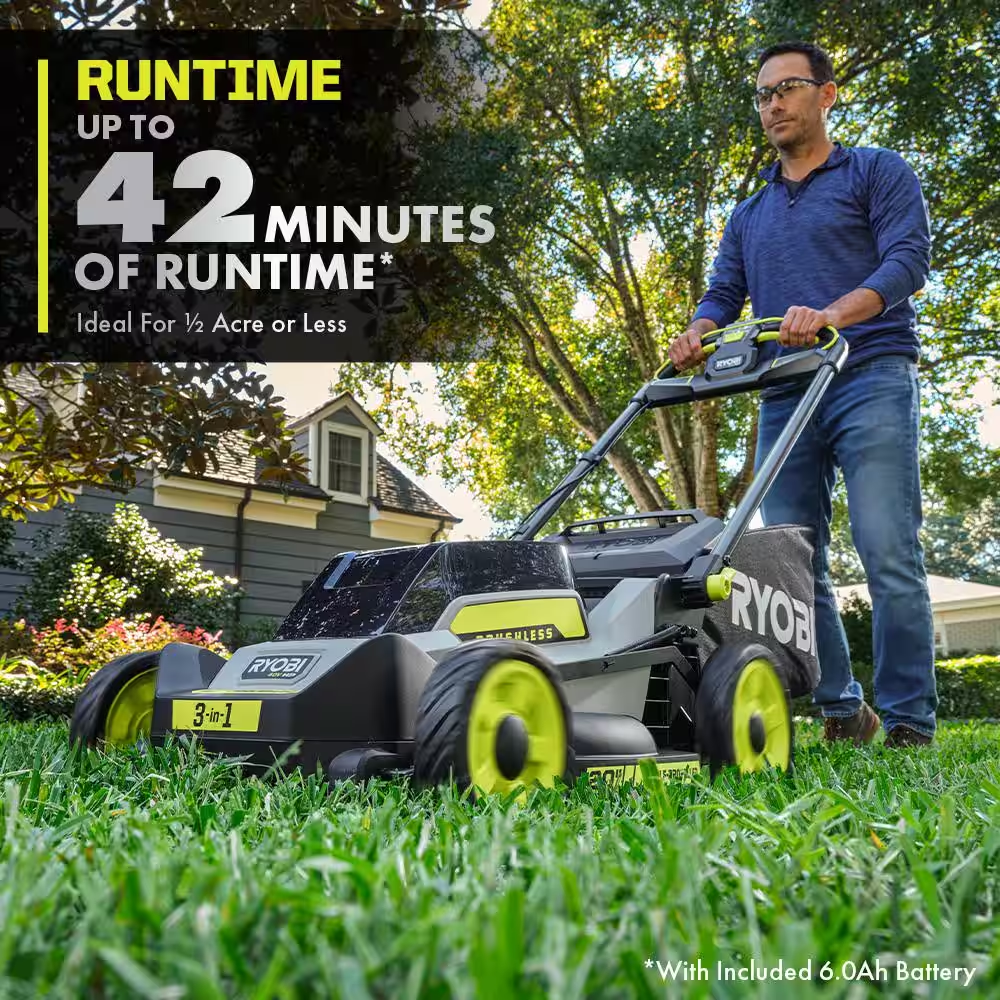 40V HP Brushless 20 In. Cordless Electric Battery Walk behind Self-Propelled Mower with 6.0 Ah Battery and Charger - YardForce Supply