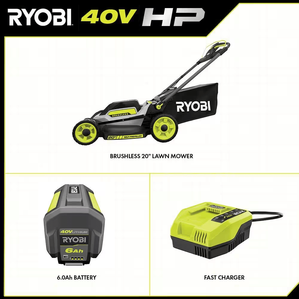40V HP Brushless 20 In. Cordless Electric Battery Walk behind Self-Propelled Mower with 6.0 Ah Battery and Charger - YardForce Supply