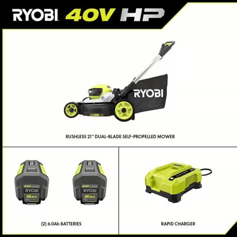 40V HP Brushless 21 In. Cordless Battery Walk behind Dual-Blade Self-Propelled Mower with (2) 6.0 Ah Batteries &amp; Charger - YardForce Supply