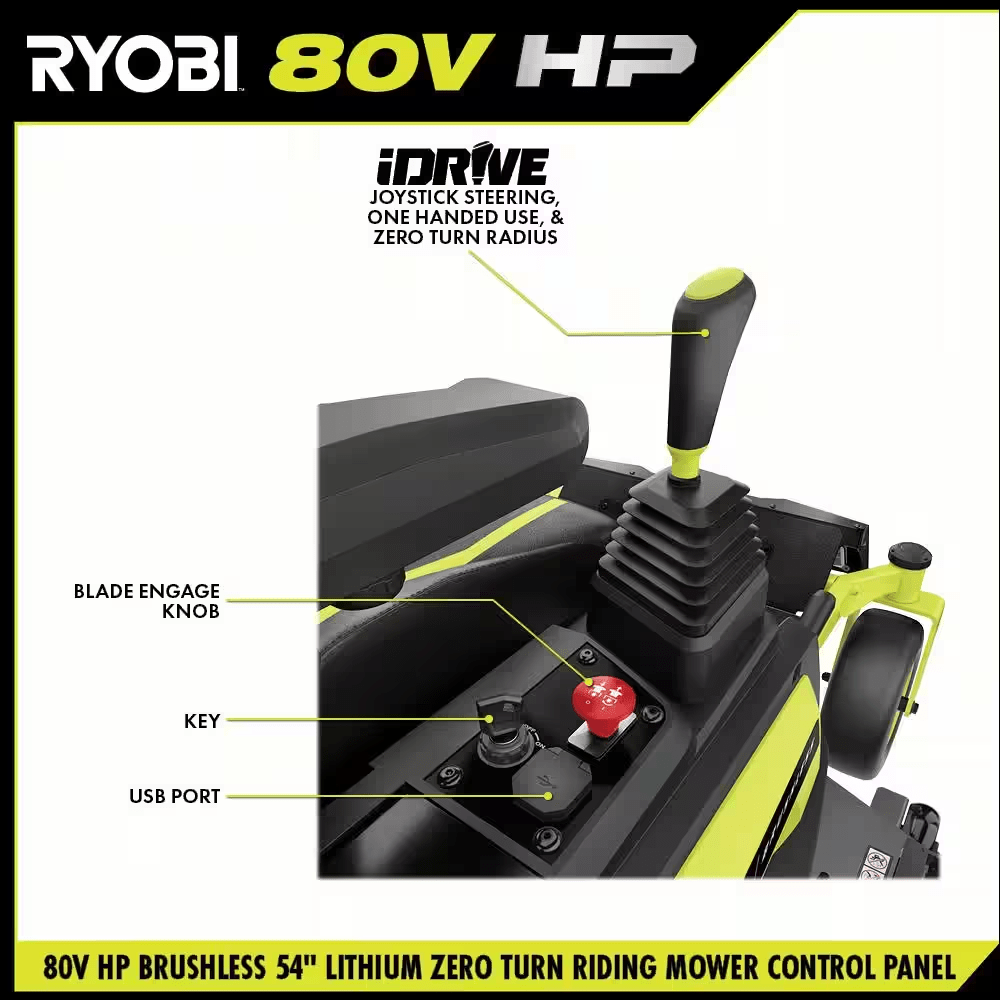 80V HP Brushless 54 In. Battery Electric Cordless Zero Turn Riding Mower (3) 80V Batteries (4) 40V Batteries and Charger - YardForce Supply