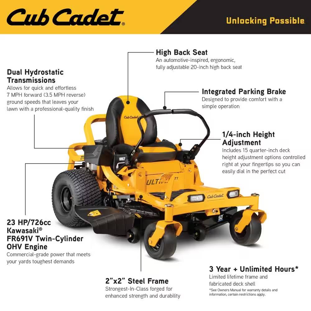 Cub Cadet Ultima ZT1 (50″) 23hp Kawasaki Zero Turn Mower - YardForce Supply