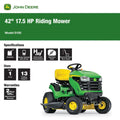 John Deere S100 42 in. 17.5 HP GAS Hydrostatic Riding Lawn Tractor - YardForce Supply