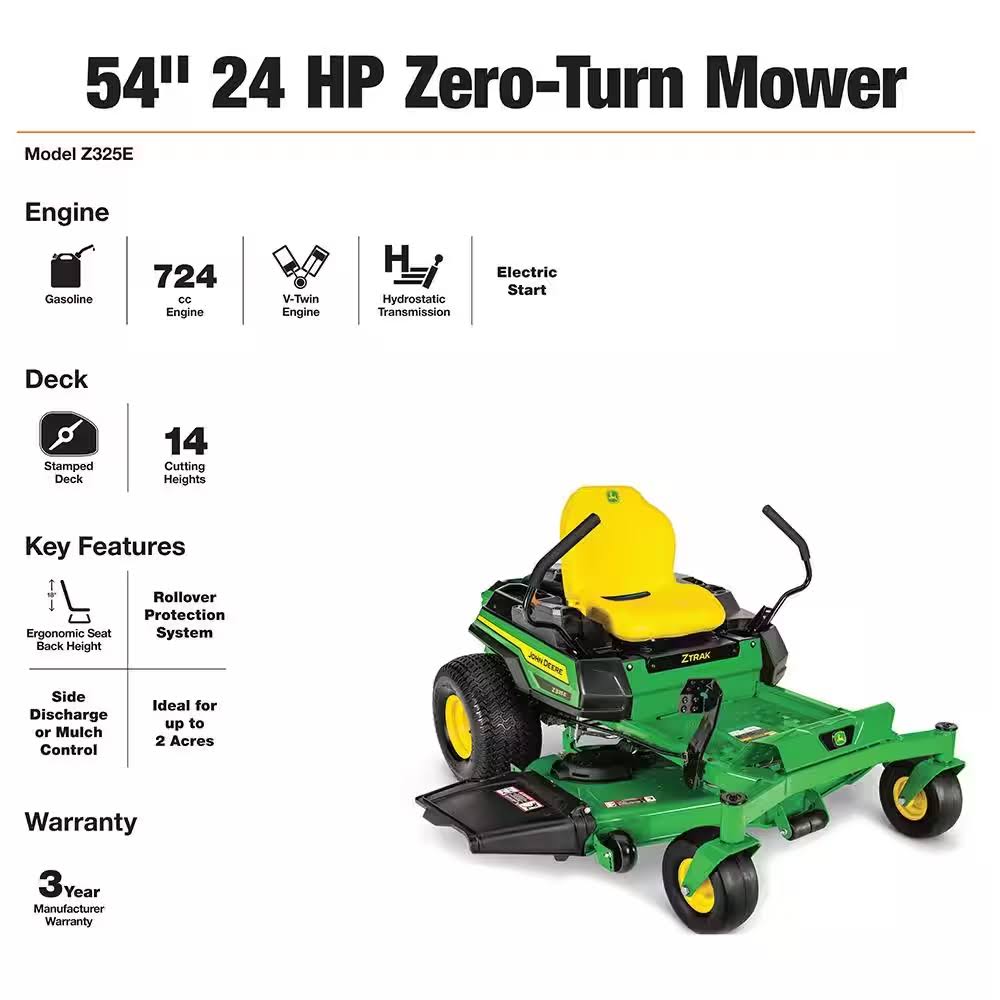 John Deere Z325E 54 in. 24 HP GAS Dual Hydrostatic Zero-Turn Riding Mower - YardForce Supply