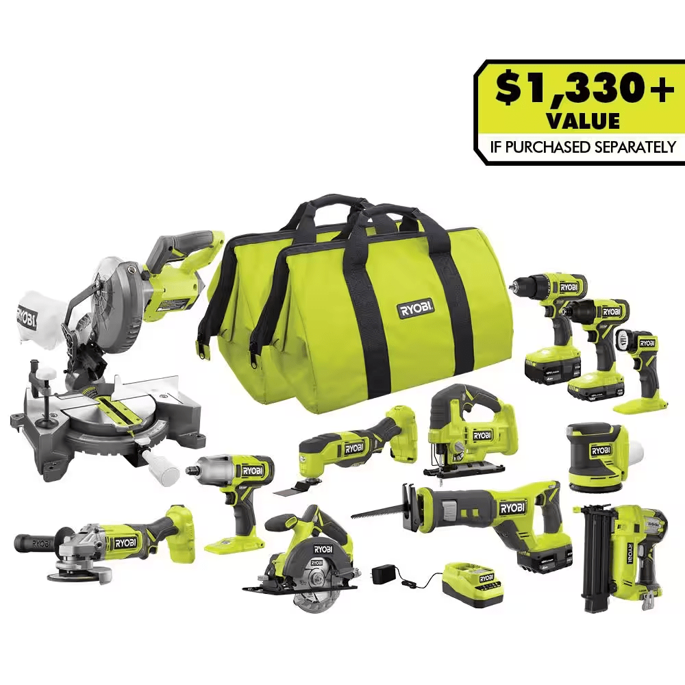 ONE+ 18V 12-Tool Combo Kit with (1) 1.5 Ah Battery and (2) 4.0 Ah Batteries and Charger - YardForce Supply